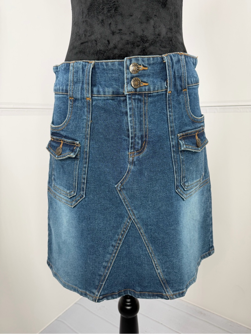 Copper Key Denim Mini Skirt Women's Size 9 Double Button Cargo Pocket Stretch